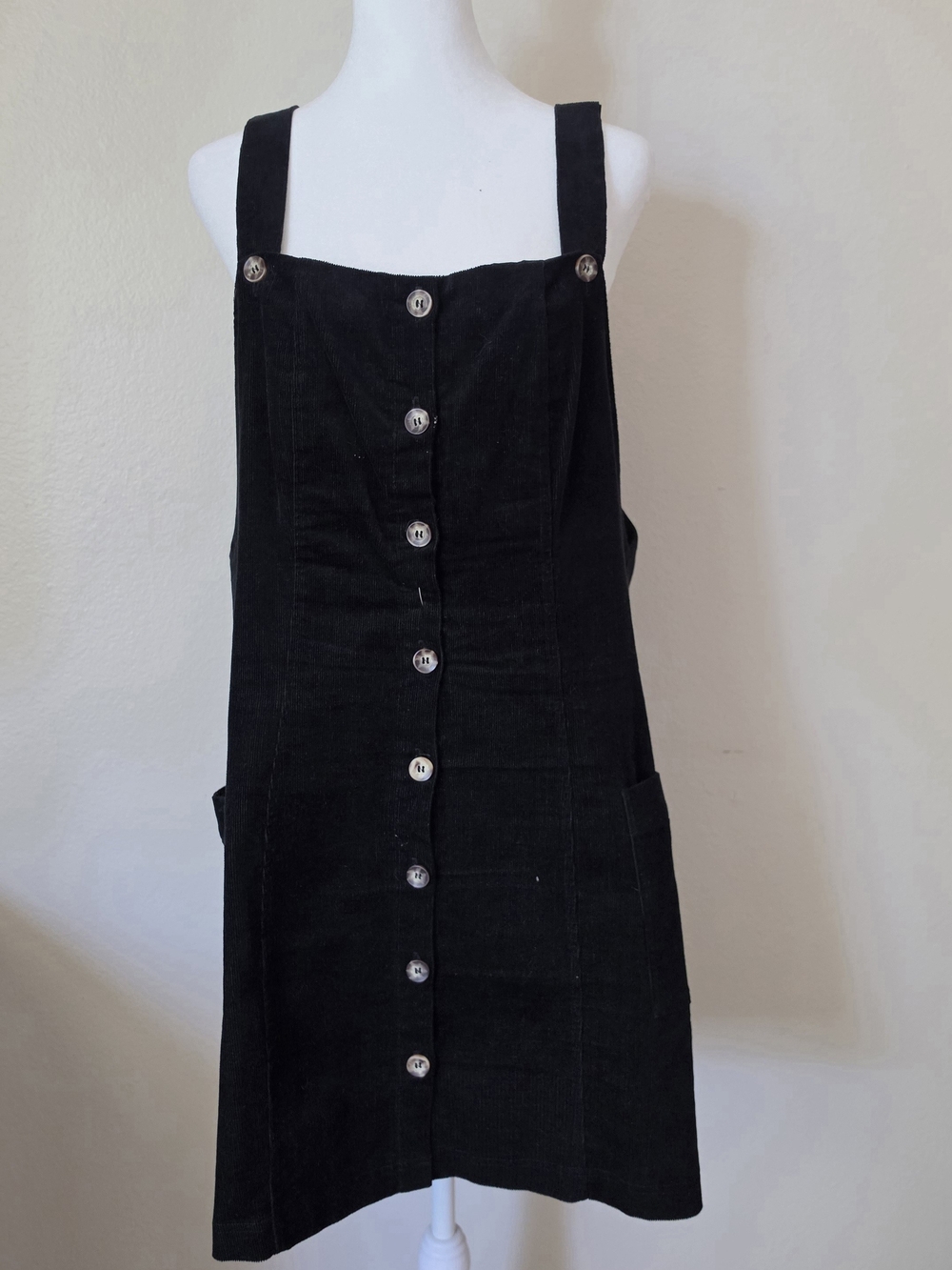 Socialite Black Button-Front Pinafore Mini Dress